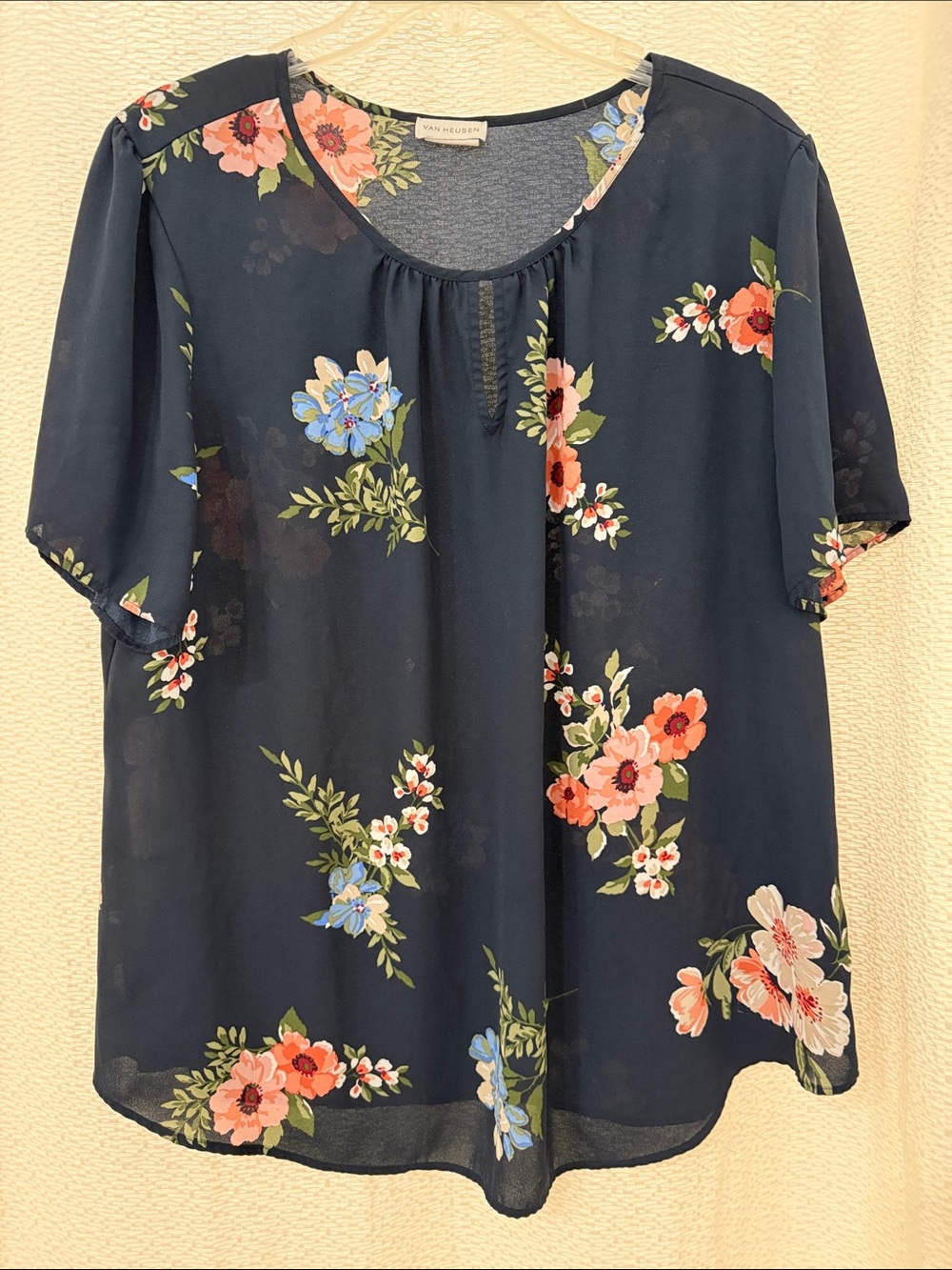 Van Heusen Navy Floral Flutter-Sleeve Blouse